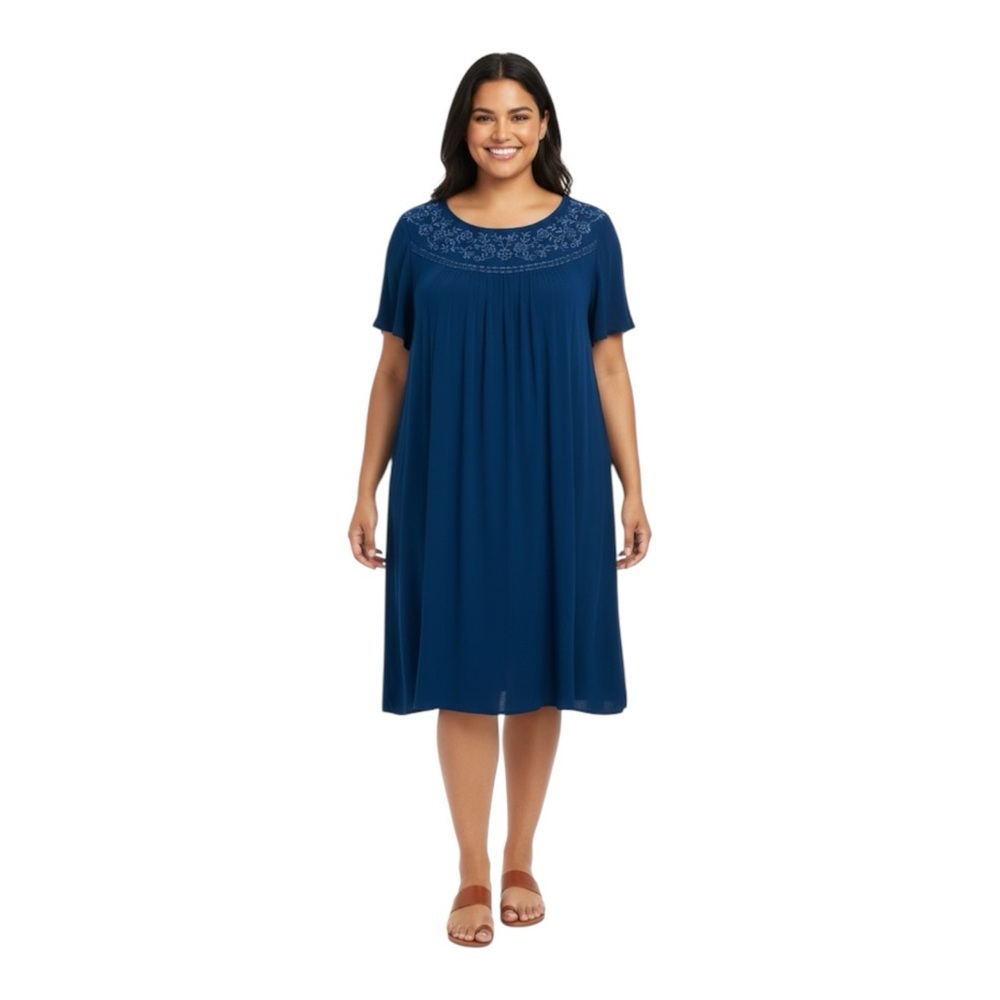 Torrid Size 2 (18/20 2X) Dark Turquoise Teal Embroidered Dress with Belt Loops